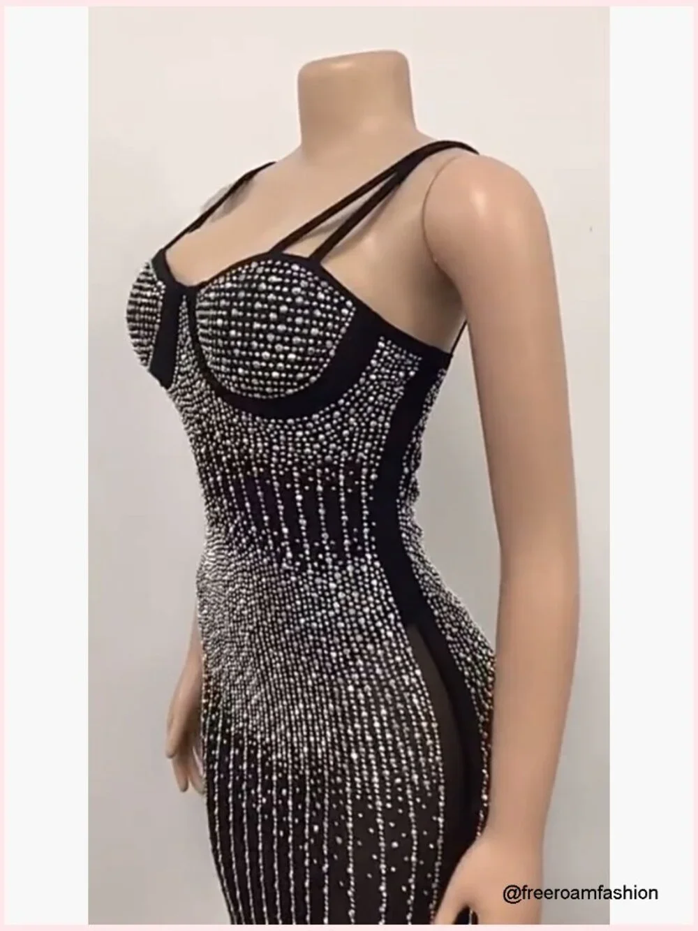 Long Sleeve Birthday Dress Sexy Rhinestone Bodycon Midi Dress - Picture 6 of 6
